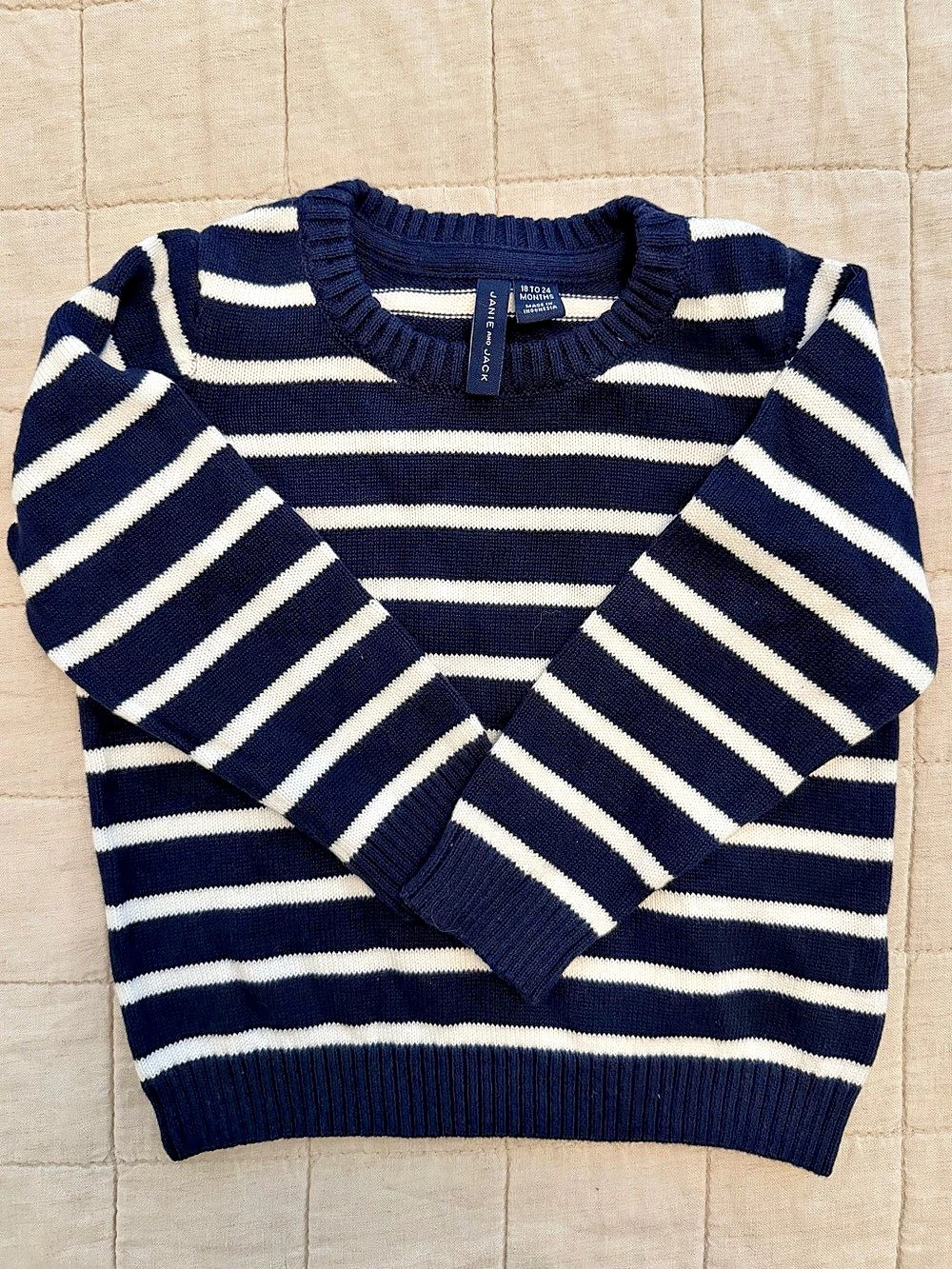 Janie and Jack Navy Ivory Striped Cotton Sweater 18-24M